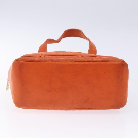 CHANEL Matelasse Hand Bag Lamb Skin Orange Gold CC Auth 133092 - Picture 6 of 16